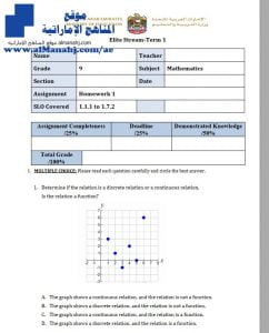 أوراق عمل للمنهاج الانجليزي, (رياضيات) التاسع العام