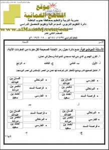 أسئلة وإجابة الامتحان التجريبي في محافظة جنوب الباطنة الدور الأول (هذا وطني) الثاني عشر