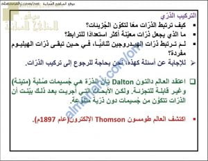 ملخص شرح درس تركيب الذرة مع أسئلة امتحانية (كيمياء) التاسع