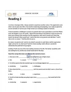 ورقة عمل READING بدون حل, (لغة انجليزية) السابع