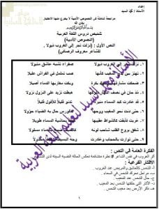 مذكرة مراجعة شاملة للنصوص الأدبية مع تدريبات للاختبار النهائي (لغة عربية) التاسع