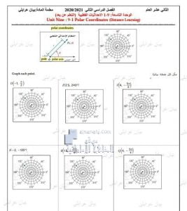 أسئلة مراجعة الوحدة التاسعة: 9-1 الاحداثيات القطبية (التعلم عن بعد), (رياضيات) الثاني عشر العام