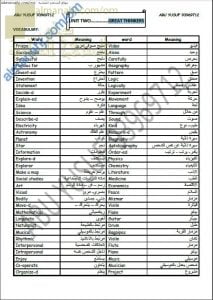 مذكرة مفردات و قواعد وتدريبات في الوحدة الثانية (GREAT THINKERS) (لغة انجليزية) السابع