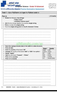 أسئلة عاشر متقدم PRACTICE SUMMATIVE ASSESSMENT, (تصميم) العاشر