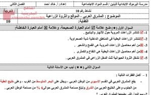 نشاط المشرق العربي- الموقع والثروات الزراعية (المواد الاجتماعية) الخامس