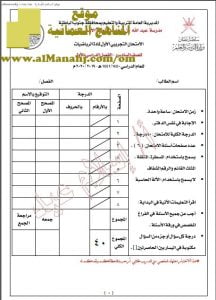 أسئلة الامتحان التجريبي في محافظة جنوب الباطنة (رياضيات) السادس