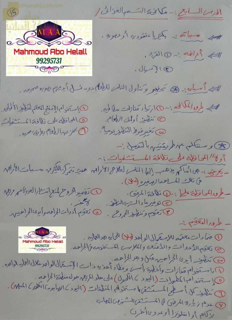 ملخص شرح شامل للدرس السابع (مكافحة التسمم الغذائي) (علوم وبيئة) الثاني عشر