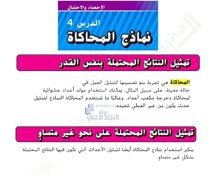 حل الدرس الرابع من الوحدة العاشرة نماذج المحاكاة, (رياضيات) السابع