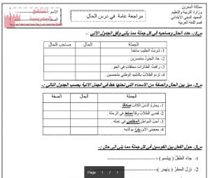 من ملفات المعهد الديني الابتدائي مراجعة درس الحال (لغة عربية) السادس