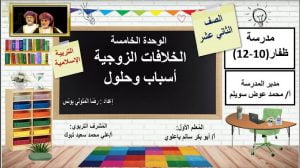 عرض تقديمي وشرح درس الخلافات الزوجية أسباب وحلول – بوربوينت (تربية اسلامية) الثاني عشر