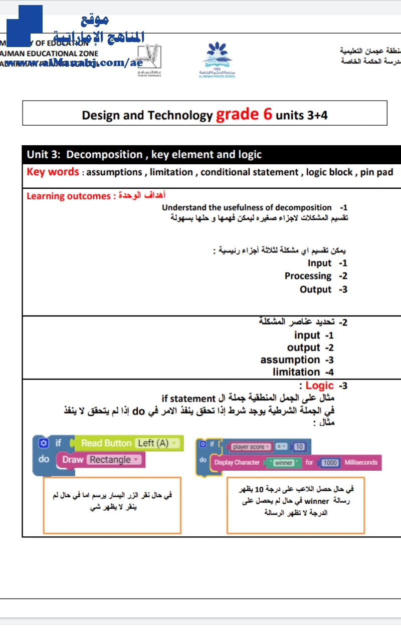مراجعة الوحدة الثالثة والرابعة, (تصميم) السادس