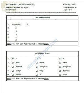 نموذج الإجابة للاختبار التشخيصي والقصير نموذج أول (لغة انجليزية) الرابع