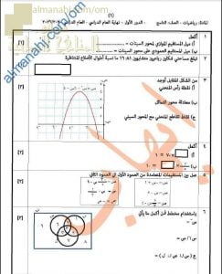 نموذج اختبار تجريبي للامتحان النهائي مع الحل (رياضيات) التاسع