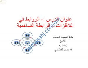 ملخص شرح درس الروابط في الفلزات – الرابطة التساهمية مع أسئلة اختبارية (كيمياء) التاسع
