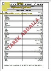 ملخص المفردات والقواعد (لغة انجليزية) السادس