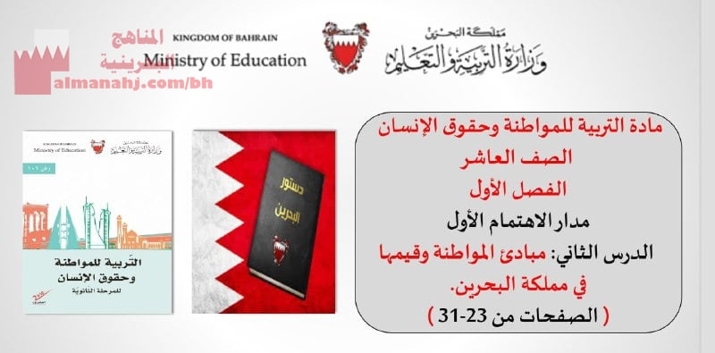 شرح درس مبادئ المواطنة وقيمها في مملكة البحرين