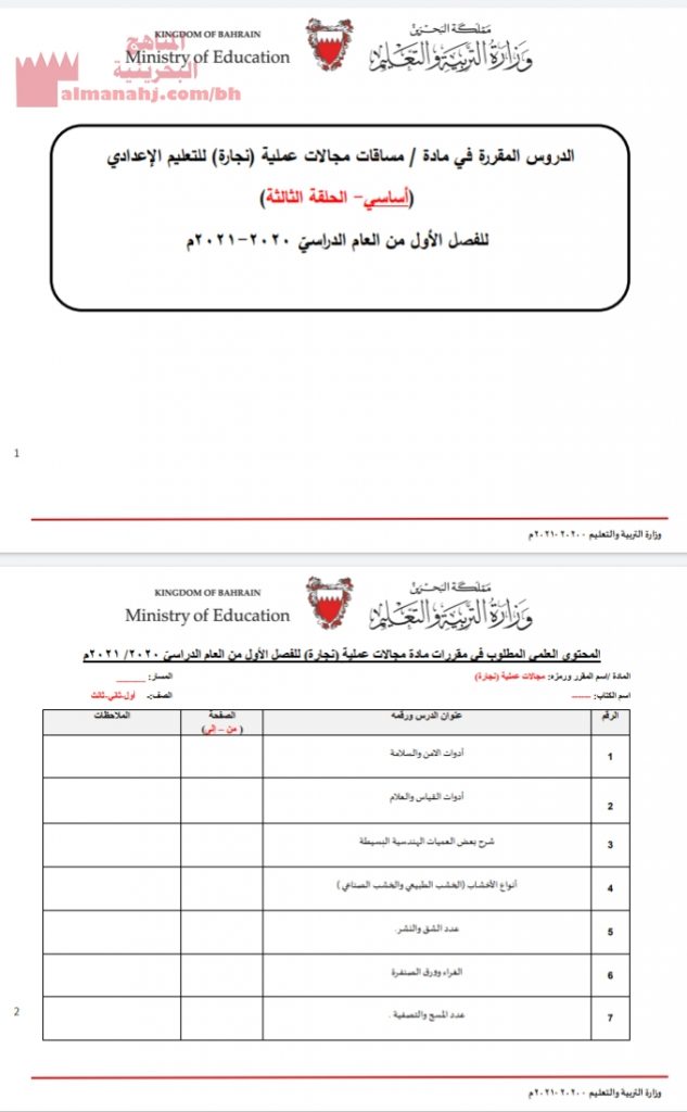 الدروس المقررة في مادة مجالات عملية (تجارة) للتعليم الإعدادي (أساسي الحلقة الثالثة)