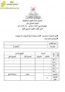 أسئلة وإجابة الامتحان الرسمي الدور الأول والثاني (فنون تشكيلية) الحادي عشر