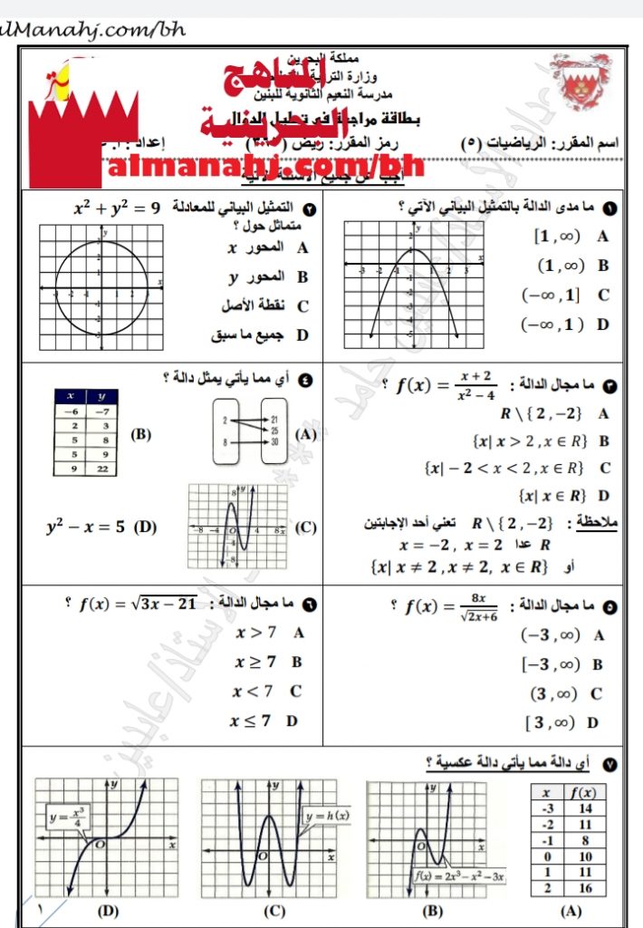 مراجعة النهائي في مقرر ريض 363 (رياضيات) الثالث الثانوي