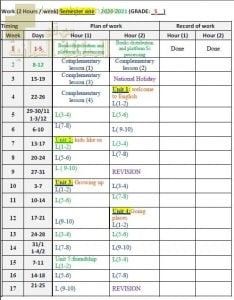 مخطط عمل وتوزيع الدروس والحصص (لغة انجليزية) الخامس