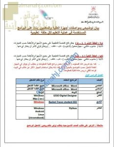 بيان توضيحي بمواصفات أجهزة الطلبة والمعلمين بناء على البرامج المستخدمة في عملية التعليم لكل حلقة تعليمية (التربية) ملفات مدرسية