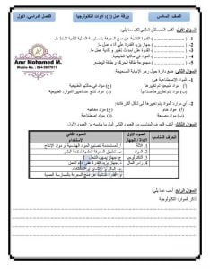 ورقة عمل درس أدوات التكنولوجيا يتبعها الحل, (علوم) السادس