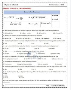 أوراق عمل للفصلين الثاني والثالث متبوعة بالإجابات, منهج انجليزي (فيزياء) التاسع المتقدم