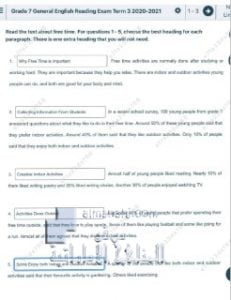 أسئلة اختبار نهاية الفصل الدراسي الثالث, (لغة انجليزية) السابع