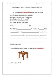 أوراق عمل WRITING GRAMMAR VOCABULARY PRACTICE, (لغة انجليزية) الخامس