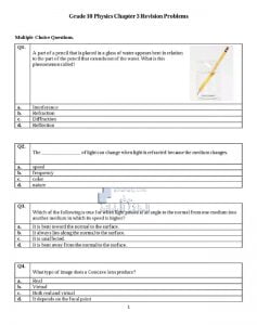 مراجعة الوحدة الثالثة بدون حل, منهج انجليزي (فيزياء) العاشر المتقدم