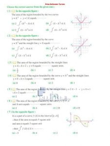 أوراق عمل اختيار من متعدد (المساحة بين المنحنبات والتكامل المحدد) بدون حل, (رياضيات) الثاني عشر المتقدم