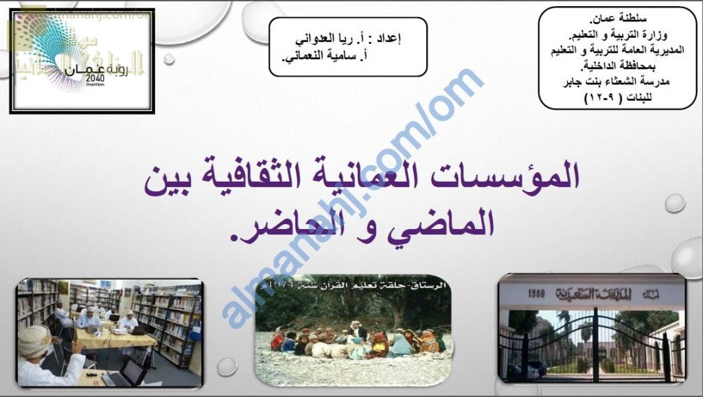 ملخص شرح درس المؤسسات الثقافية العمانية بين الماضي والحاضر (هذا وطني) الحادي عشر