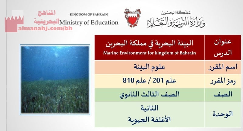 شرح درس البيئة البحرية في مملكة البحرين مقرر علم 201 810