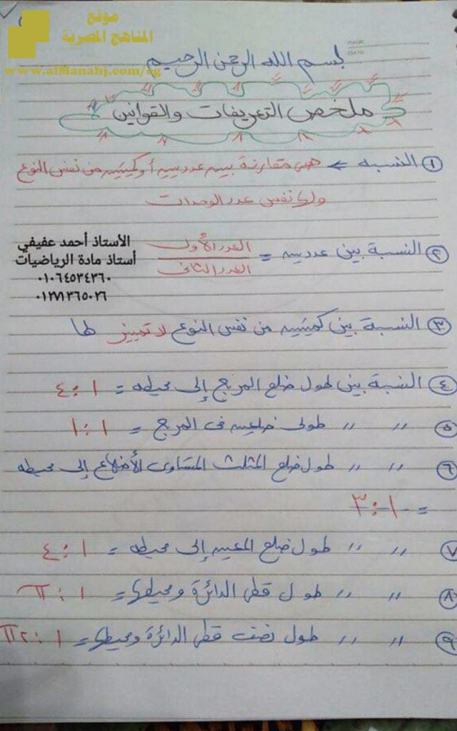 ملخص التعريفات والقوانين