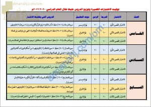 جدول مواعيد الاختبارات القصيرة لجميع الصفوف (الامتحانات) ملفات مدرسية