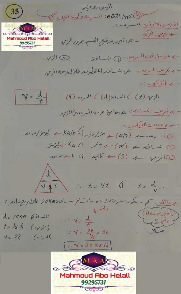 ملخص شرح درس السرعة (علوم وبيئة) الثاني عشر
