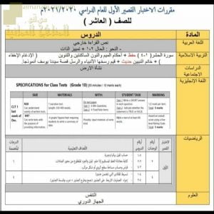مقررات والدروس المطلوبة في الاختبار القصير الأول (الامتحانات) العاشر