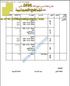 مقترح خطة تدريس سنوية (لغة عربية) الثاني