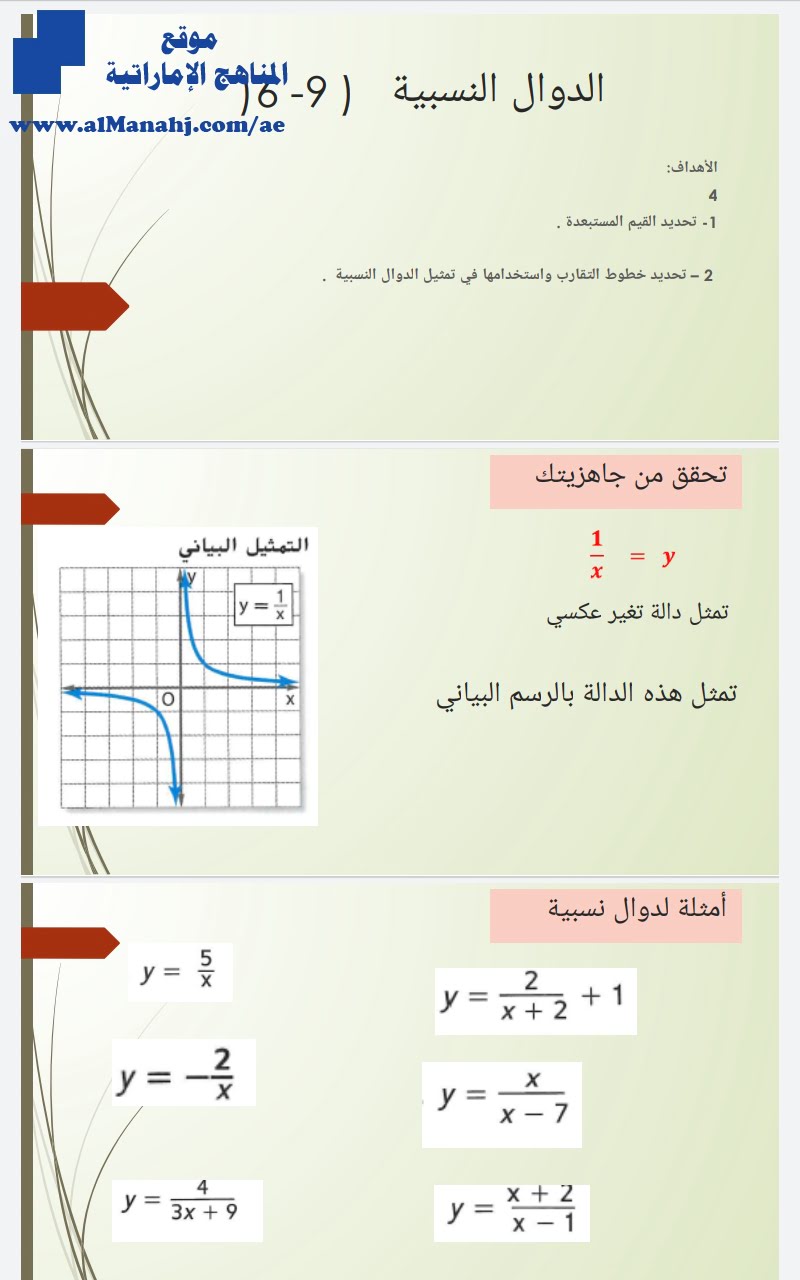 مراجعة دراس الدوال النسبية, (رياضيات) التاسع المتقدم