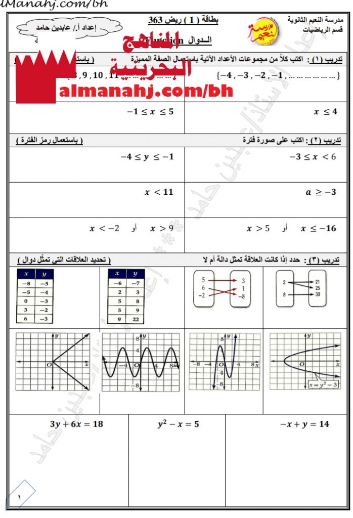 أنشطة مراجعة النهائي في مقرر ريض 363