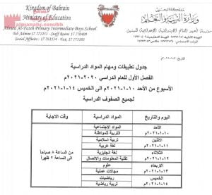 جدول تطبيقات ومهام المواد الدراسية لجميع الصفوف