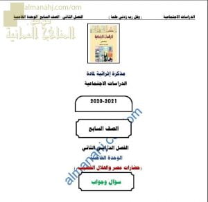 أجوبة المذكرة الإثرائية أسئلة وتدريبات في الوحدة الخامسة (حضارات مصر والهلال الخصيب) (اجتماعيات) السابع