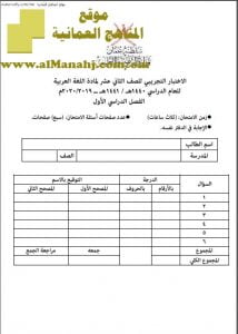 أسئلة الامتحان التجريبي (لغة عربية) الثاني عشر