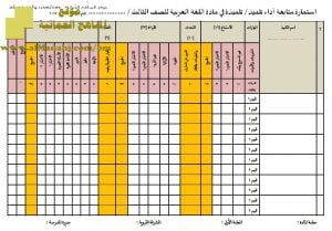 استمارة متابعة أداء تلميذ تلميذة (لغة عربية) الثالث