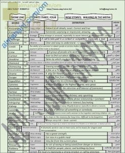 مذكرة مفردات وقواعد في الوحدتين الثالثة والرابعة (NEW STORIES, WALKING IN THE MEDIA) للثيم الأول (لغة انجليزية) الثاني عشر