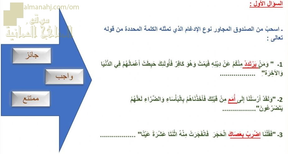 ورقة عمل وأنشطة تدريبية في الصرف جزء أول (لغة عربية) الثاني عشر