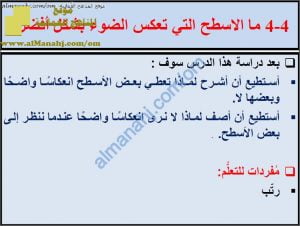 ملخص شرح درس ما الأسطح التي تعكس الضوء بشكل أفضل مع حل الأنشطة (علوم) الخامس