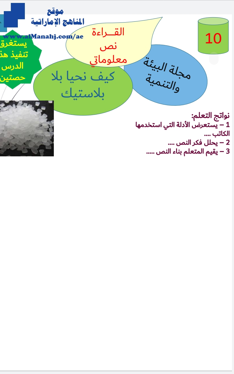 حل درس كيف نحيا بلا بلاستيك, (لغة عربية) الحادي عشر