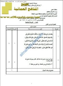 نموذج الإجابة لأسئلة الامتحان التجريبي في محافظة جنوب الباطنة (تربية اسلامية) الخامس