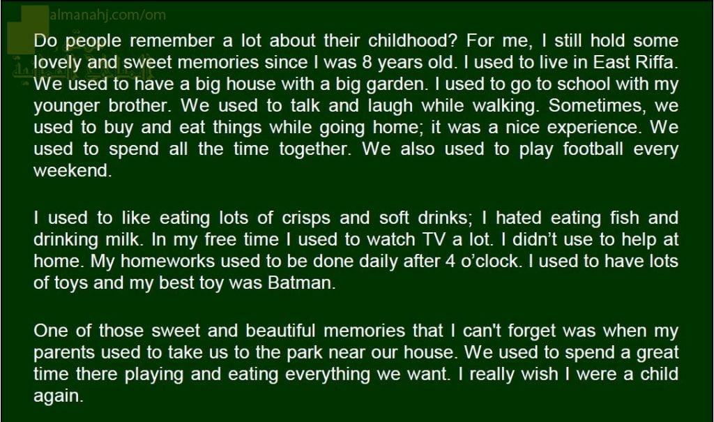 كتابة قصة نموذج ثامن (ذكريات الطفولة) (لغة انجليزية) ملفات مدرسية
